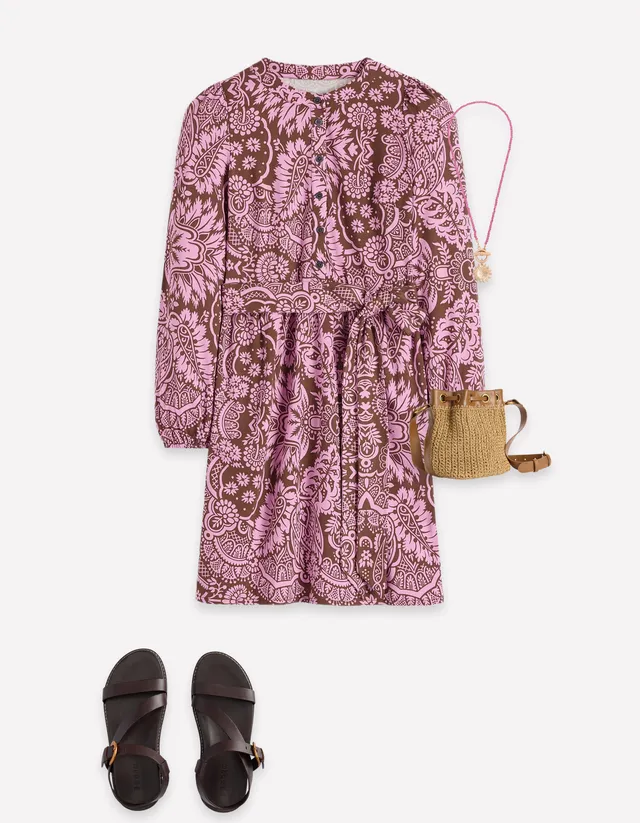 Adele Belted Jersey Dress - Raw Umber, Arabesque Meadows | Boden USA